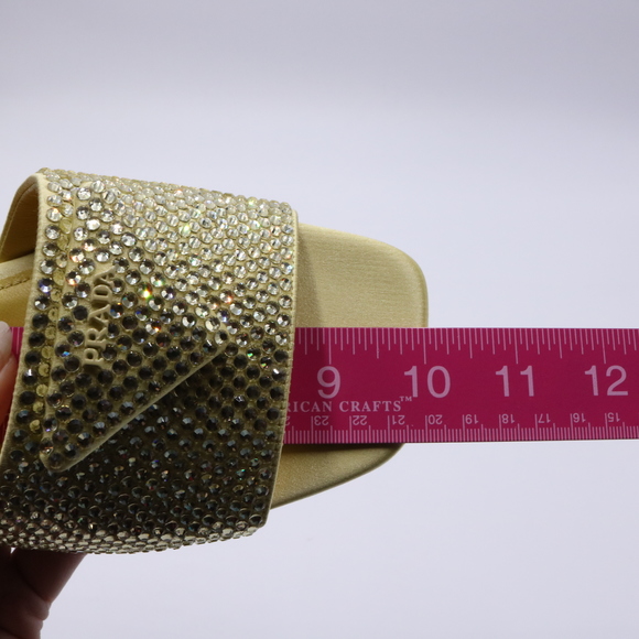 Prada 39 Yellow Crystal Strassed Ciabatte Logo Calzature Donna Flat Slides E716 - Picture 4 of 13